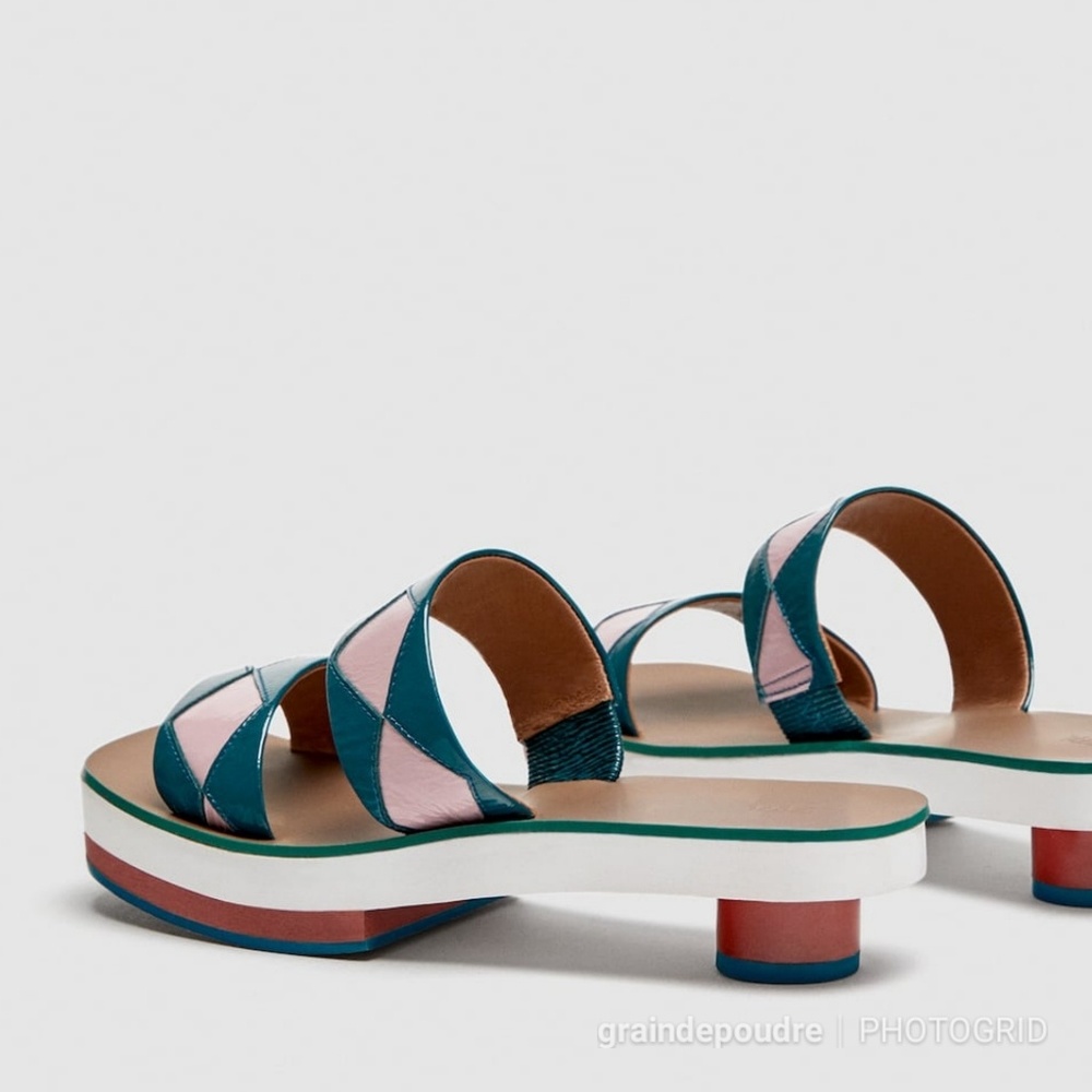 Zara Studio Patent Leather Geometric Slide Sandals 38 7.5 - Picture 5 of 6